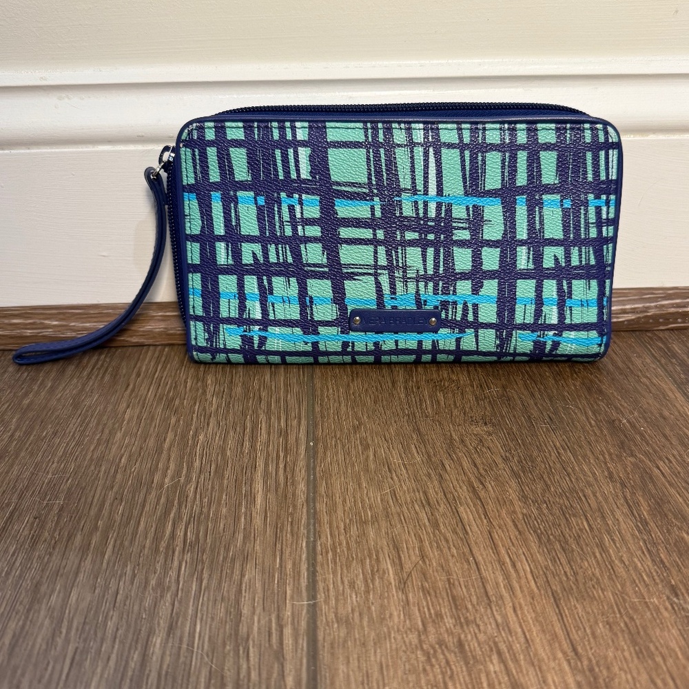 Vera Bradley Zip Closure Accordian Clutch Wallet, Coated PVC Leather, Art Plaid